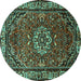 Round Machine Washable Persian Turquoise Traditional Area Rugs, wshtr2308turq