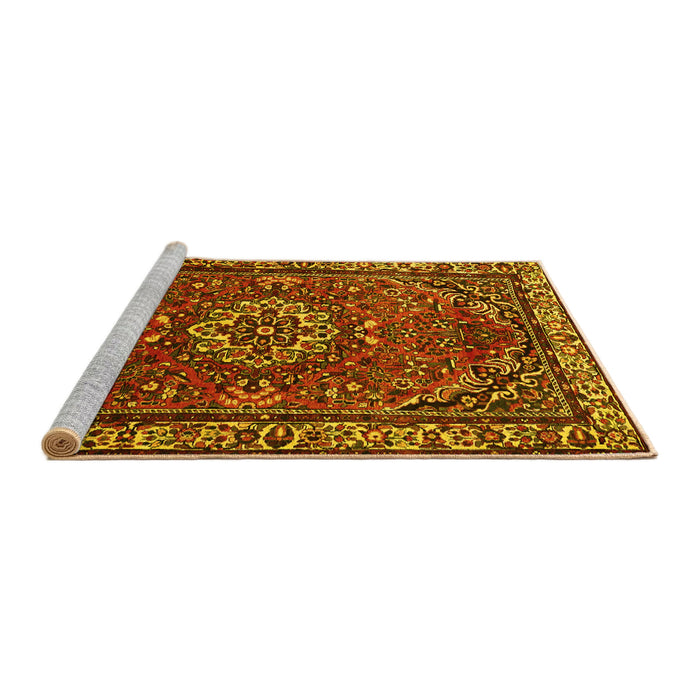 Sideview of Machine Washable Persian Yellow Traditional Rug, wshtr2308yw