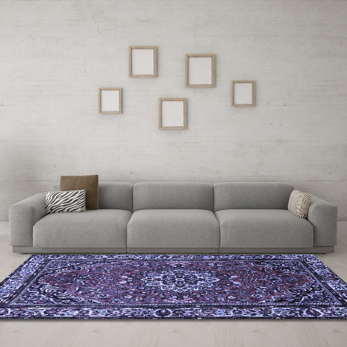 Machine Washable Persian Blue Traditional Rug in a Living Room, wshtr2308blu