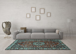 Machine Washable Persian Light Blue Traditional Rug in a Living Room, wshtr2308lblu