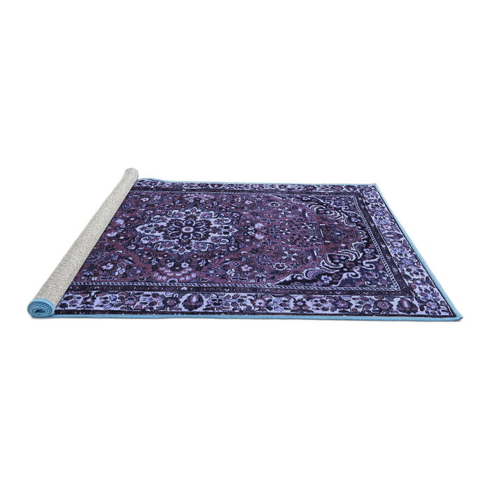 Sideview of Machine Washable Persian Blue Traditional Rug, wshtr2308blu