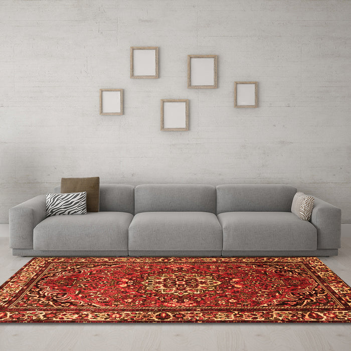 Machine Washable Persian Orange Traditional Area Rugs in a Living Room, wshtr2308org