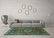 Machine Washable Persian Turquoise Traditional Area Rugs in a Living Room,, wshtr2308turq