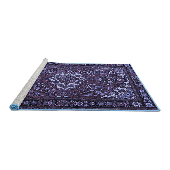 Sideview of Machine Washable Persian Blue Traditional Rug, wshtr2309blu
