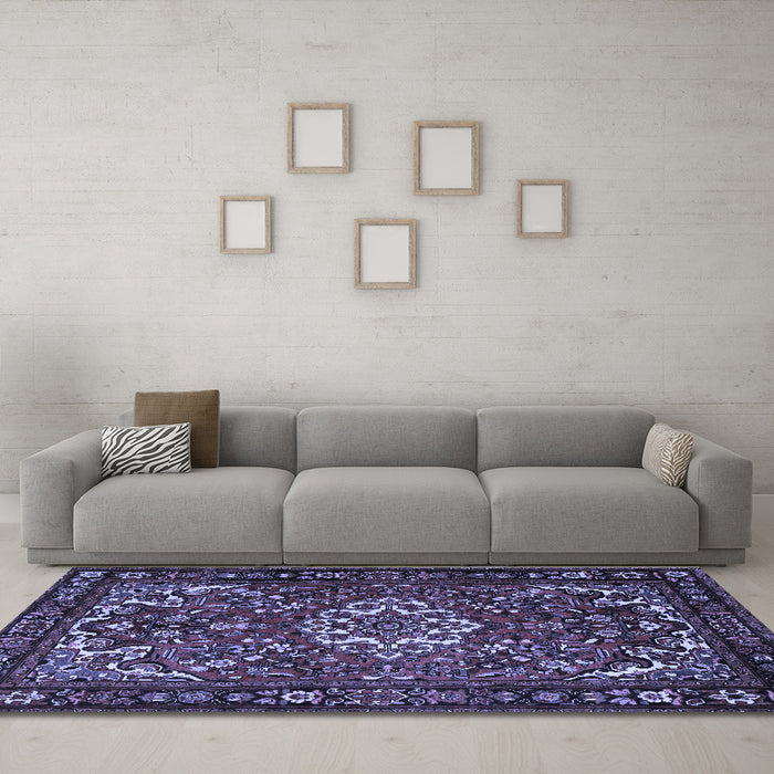 Machine Washable Persian Blue Traditional Rug in a Living Room, wshtr2309blu