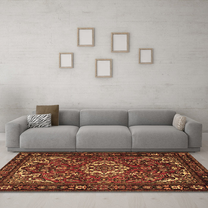 Machine Washable Persian Brown Traditional Rug in a Living Room,, wshtr2309brn