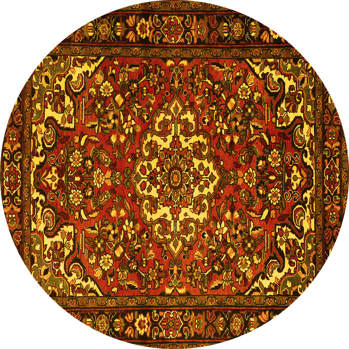 Round Machine Washable Persian Yellow Traditional Rug, wshtr2309yw