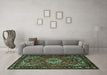 Machine Washable Persian Turquoise Traditional Area Rugs in a Living Room,, wshtr2309turq