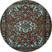 Round Machine Washable Persian Light Blue Traditional Rug, wshtr2309lblu