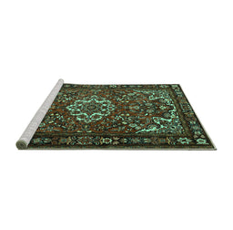 Sideview of Machine Washable Persian Turquoise Traditional Area Rugs, wshtr2309turq