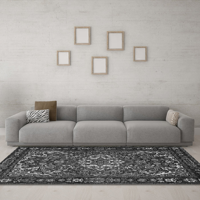 Machine Washable Persian Gray Traditional Rug in a Living Room,, wshtr2309gry