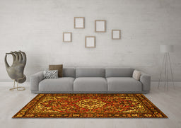 Machine Washable Persian Yellow Traditional Rug in a Living Room, wshtr2309yw