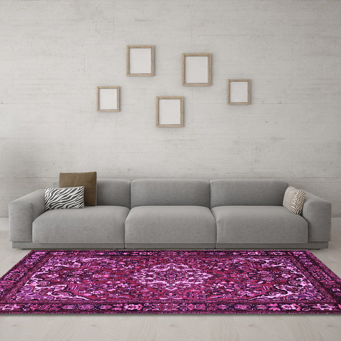 Machine Washable Persian Purple Traditional Area Rugs in a Living Room, wshtr2309pur