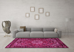 Machine Washable Persian Pink Traditional Rug in a Living Room, wshtr2309pnk