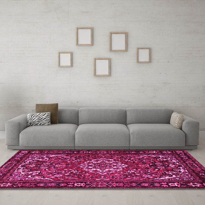 Machine Washable Persian Pink Traditional Rug in a Living Room, wshtr2309pnk