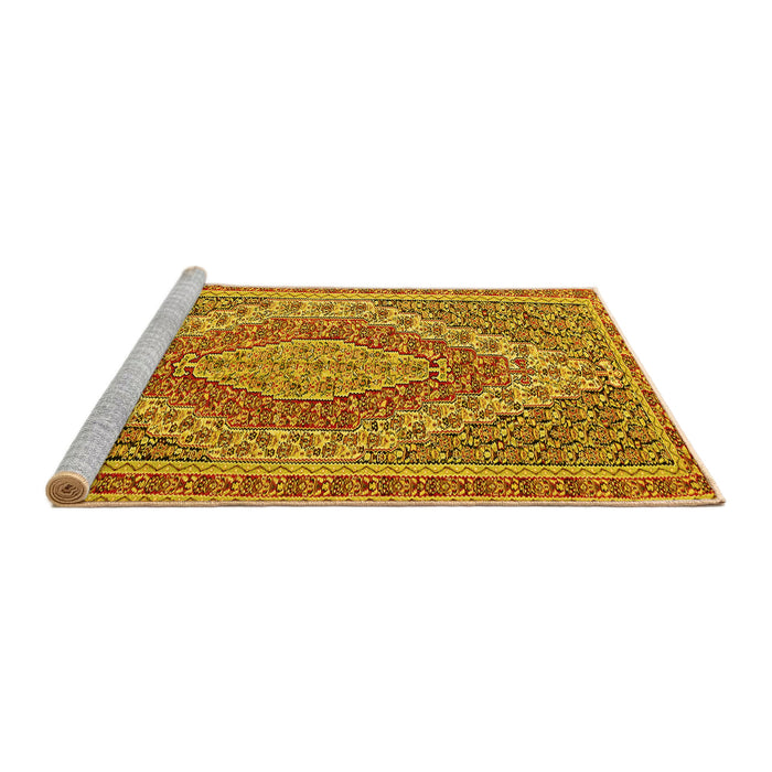 Sideview of Machine Washable Persian Yellow Traditional Rug, wshtr230yw