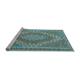 Sideview of Machine Washable Persian Light Blue Traditional Rug, wshtr230lblu