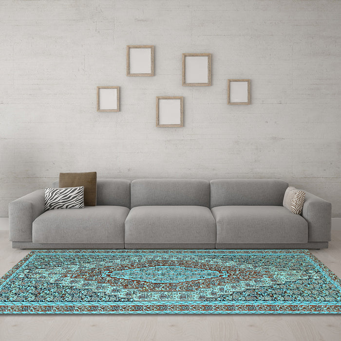 Machine Washable Persian Light Blue Traditional Rug in a Living Room, wshtr230lblu