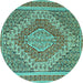 Round Machine Washable Persian Turquoise Traditional Area Rugs, wshtr230turq