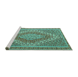 Sideview of Machine Washable Persian Turquoise Traditional Area Rugs, wshtr230turq