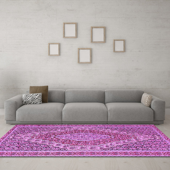 Machine Washable Persian Purple Traditional Area Rugs in a Living Room, wshtr230pur