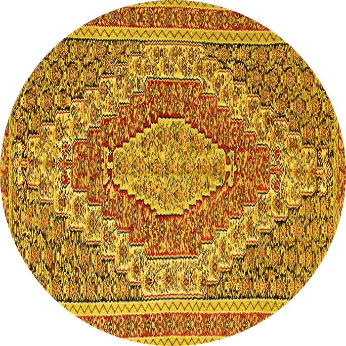 Round Machine Washable Persian Yellow Traditional Rug, wshtr230yw