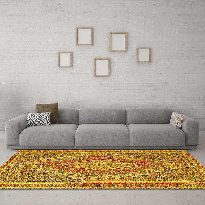Machine Washable Persian Yellow Traditional Rug in a Living Room, wshtr230yw
