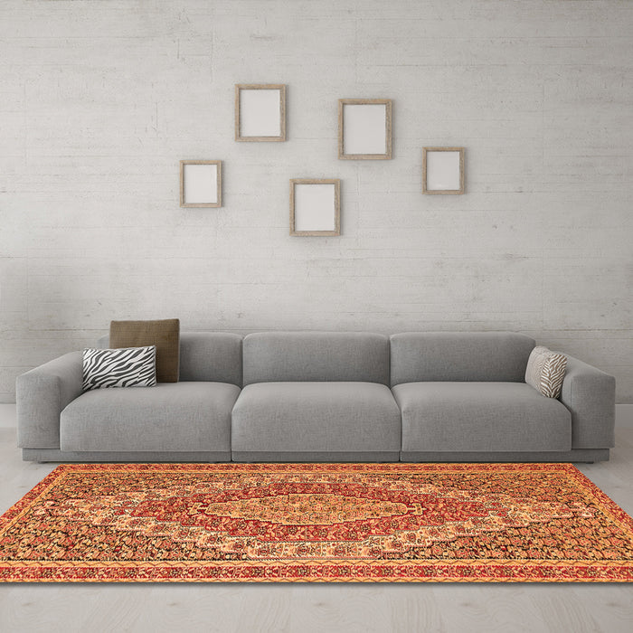 Machine Washable Persian Orange Traditional Area Rugs in a Living Room, wshtr230org