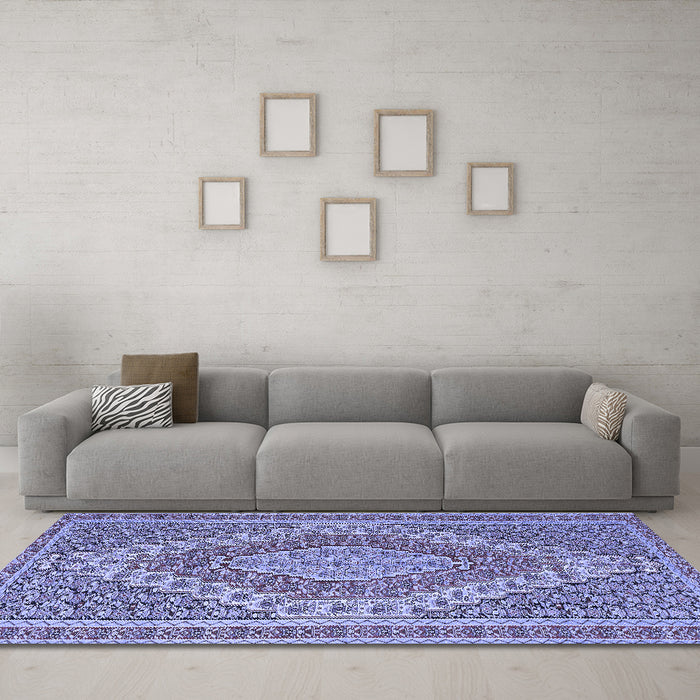 Machine Washable Persian Blue Traditional Rug in a Living Room, wshtr230blu