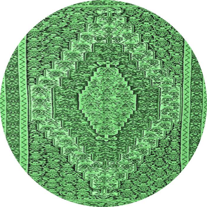 Round Machine Washable Persian Emerald Green Traditional Area Rugs, wshtr230emgrn