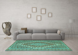 Machine Washable Persian Turquoise Traditional Area Rugs in a Living Room,, wshtr230turq