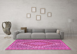 Machine Washable Persian Pink Traditional Rug in a Living Room, wshtr230pnk