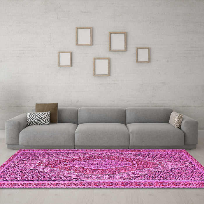Machine Washable Persian Pink Traditional Rug in a Living Room, wshtr230pnk