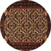 Round Machine Washable Persian Brown Traditional Rug, wshtr2310brn