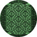 Round Machine Washable Persian Emerald Green Traditional Area Rugs, wshtr2310emgrn