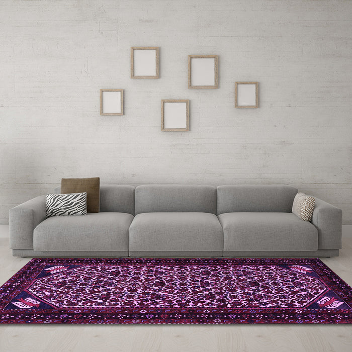 Machine Washable Persian Purple Traditional Area Rugs in a Living Room, wshtr2310pur