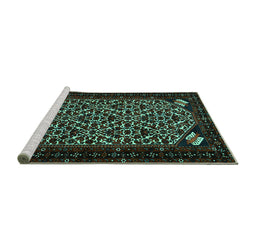 Sideview of Machine Washable Persian Turquoise Traditional Area Rugs, wshtr2310turq