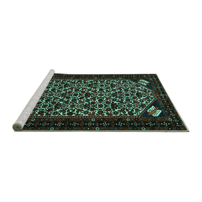 Sideview of Machine Washable Persian Turquoise Traditional Area Rugs, wshtr2310turq