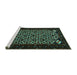 Sideview of Machine Washable Persian Turquoise Traditional Area Rugs, wshtr2310turq