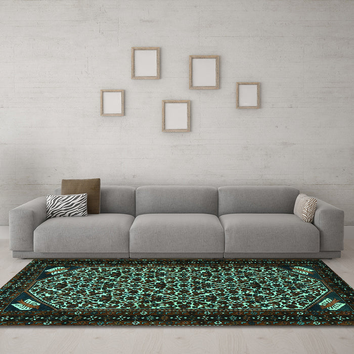 Machine Washable Persian Turquoise Traditional Area Rugs in a Living Room,, wshtr2310turq