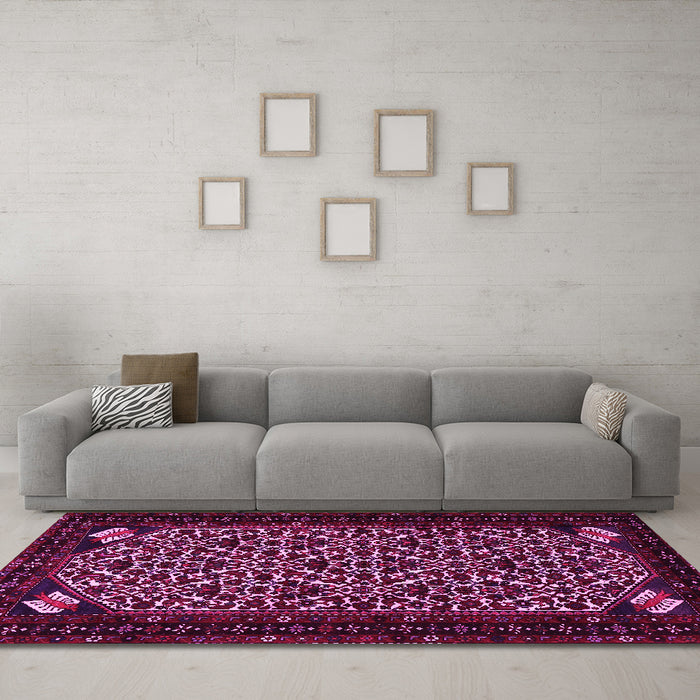 Machine Washable Persian Pink Traditional Rug in a Living Room, wshtr2310pnk