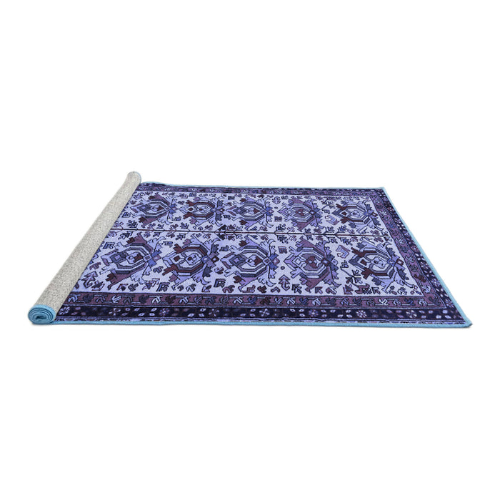 Sideview of Machine Washable Persian Blue Traditional Rug, wshtr2311blu