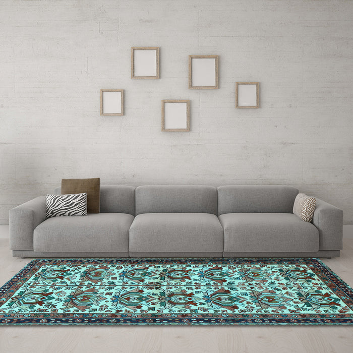 Machine Washable Persian Light Blue Traditional Rug in a Living Room, wshtr2311lblu