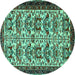 Round Machine Washable Persian Turquoise Traditional Area Rugs, wshtr2311turq