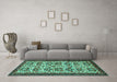 Machine Washable Persian Turquoise Traditional Area Rugs in a Living Room,, wshtr2311turq