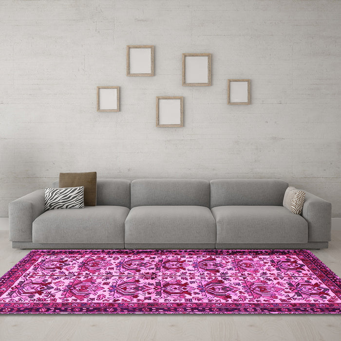Machine Washable Persian Pink Traditional Rug in a Living Room, wshtr2311pnk