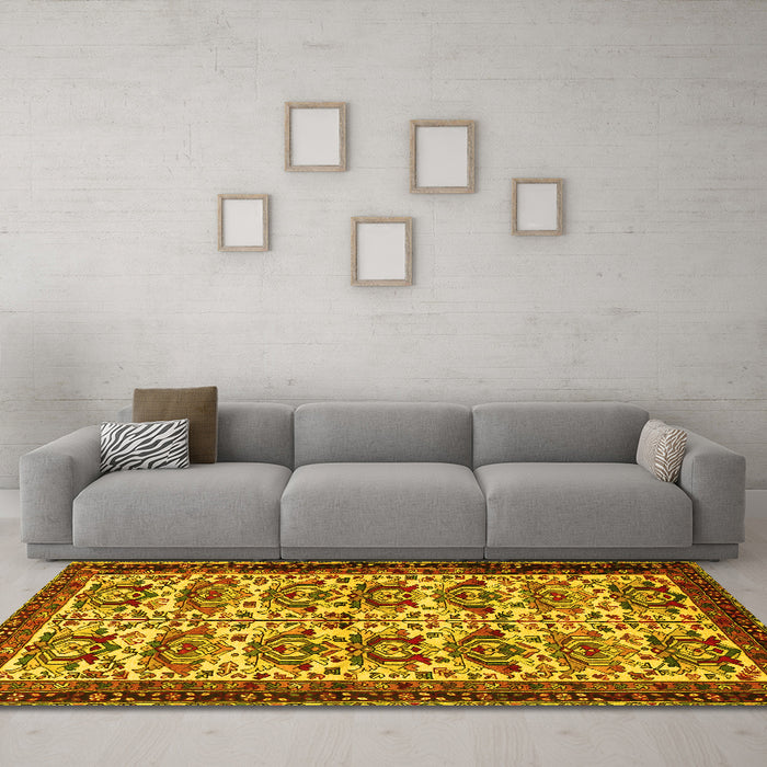 Machine Washable Persian Yellow Traditional Rug in a Living Room, wshtr2311yw