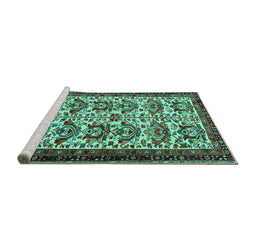 Sideview of Machine Washable Persian Turquoise Traditional Area Rugs, wshtr2311turq