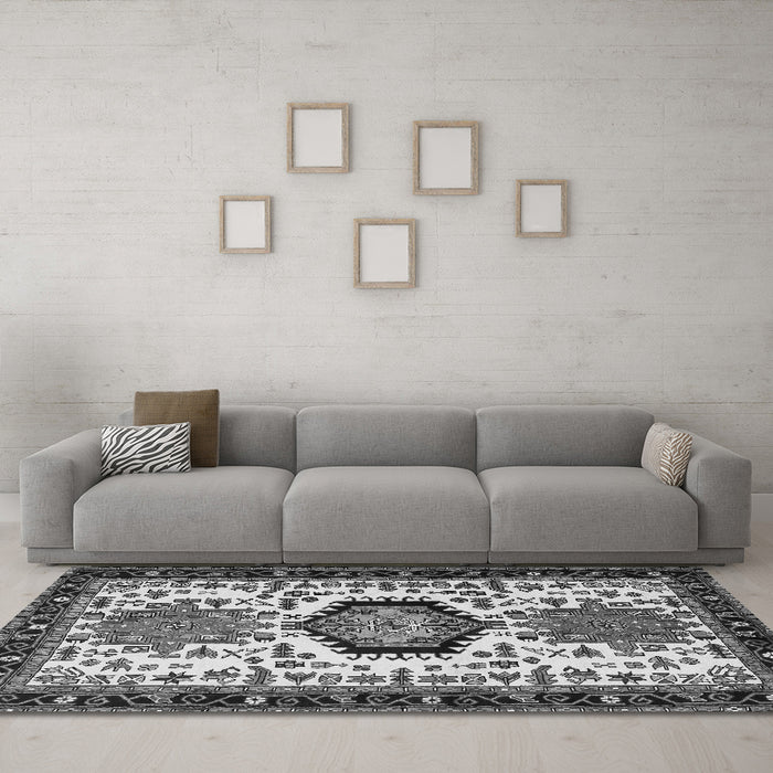 Machine Washable Persian Gray Traditional Rug in a Living Room,, wshtr2312gry