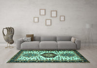 Machine Washable Persian Turquoise Traditional Rug, wshtr2312turq